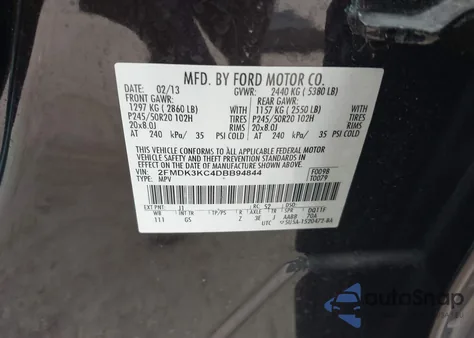 2013 Ford Edge Limited from USA, damaged, VIN 2FMDK3KC4DBB94844